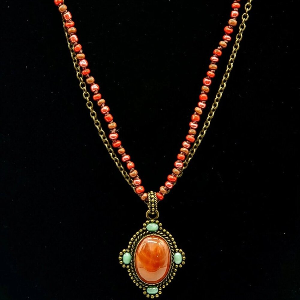 Nina Ricci Beaded Pendant Necklace And Dangle Earring Set